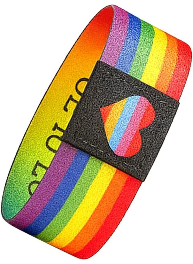 abley's Autism Awareness Support Bracelet, Colorful Puzzle Pattern, Elastic Fabric Band, Sensory Friendly (Rainbow Love with Heart) - Image 1